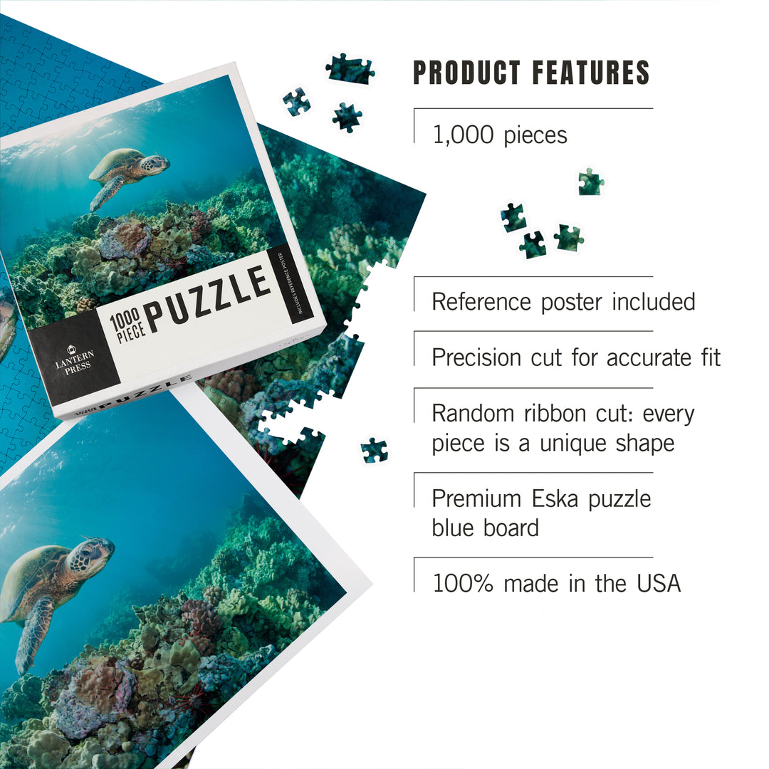 Sea Turtle and Coral Reef, Jigsaw Puzzle Puzzle Lantern Press 