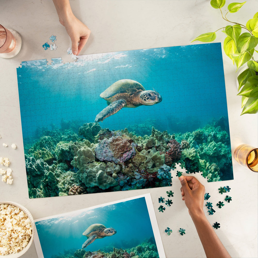 Sea Turtle and Coral Reef, Jigsaw Puzzle Puzzle Lantern Press 