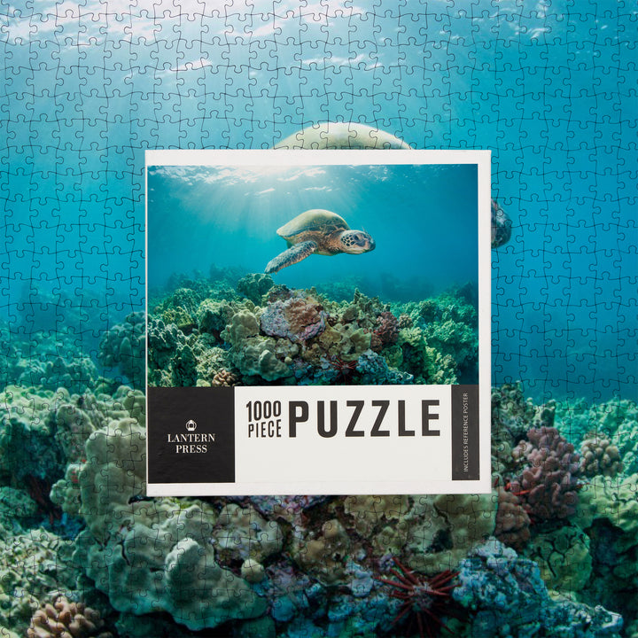 Sea Turtle and Coral Reef, Jigsaw Puzzle Puzzle Lantern Press 