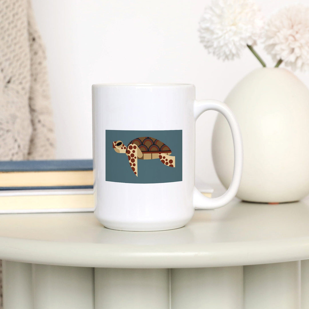 Sea Turtle, Geometric, Contour, Lantern Press Artwork, Ceramic Mug Mugs Lantern Press 