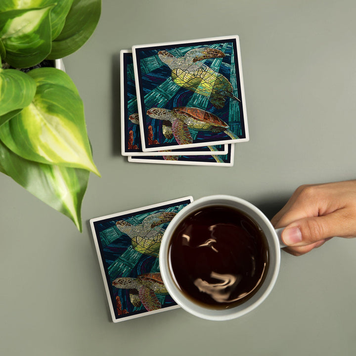 Sea Turtle, Paper Mosaic, Coasters Coasters Lantern Press 