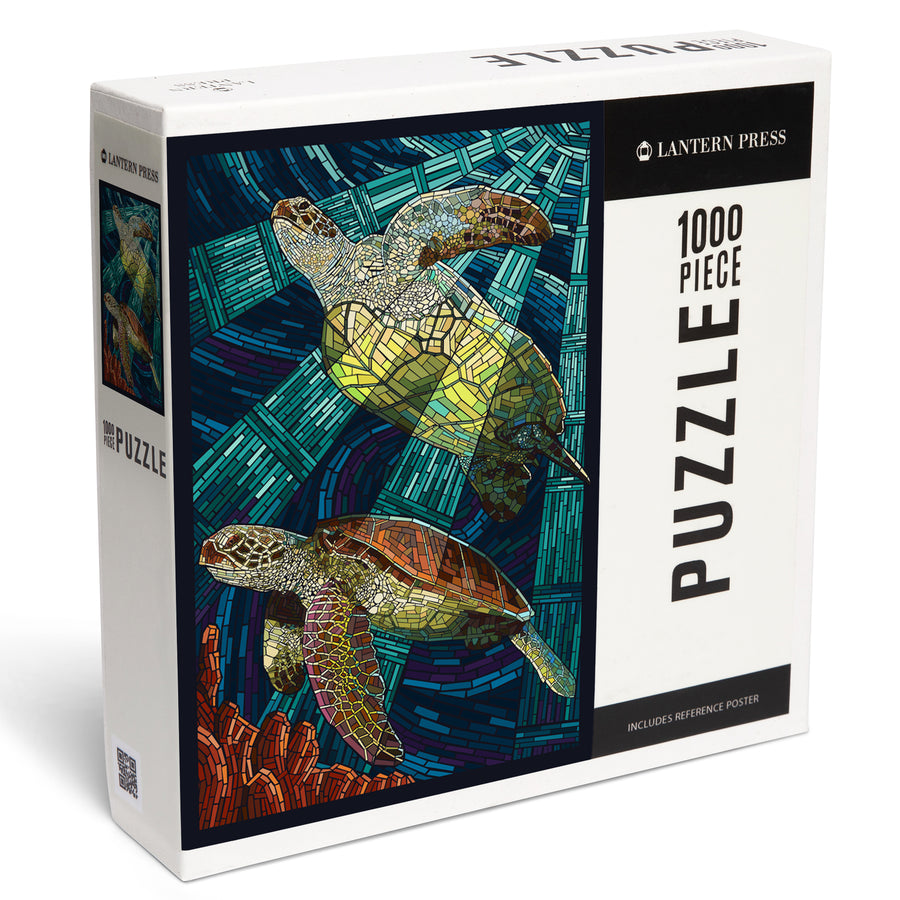 Sea Turtle, Paper Mosaic, Jigsaw Puzzle Puzzle Lantern Press 