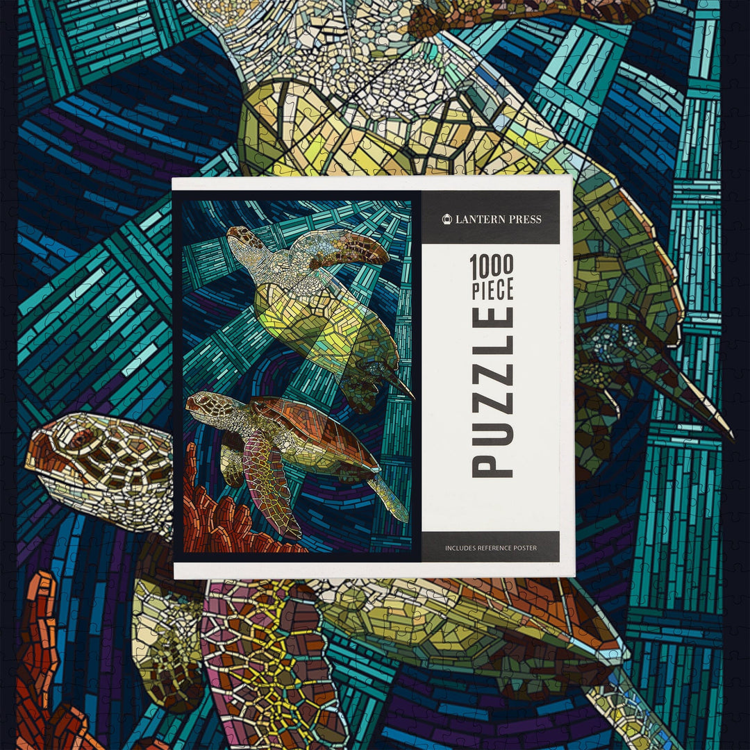 Sea Turtle, Paper Mosaic, Jigsaw Puzzle Puzzle Lantern Press 