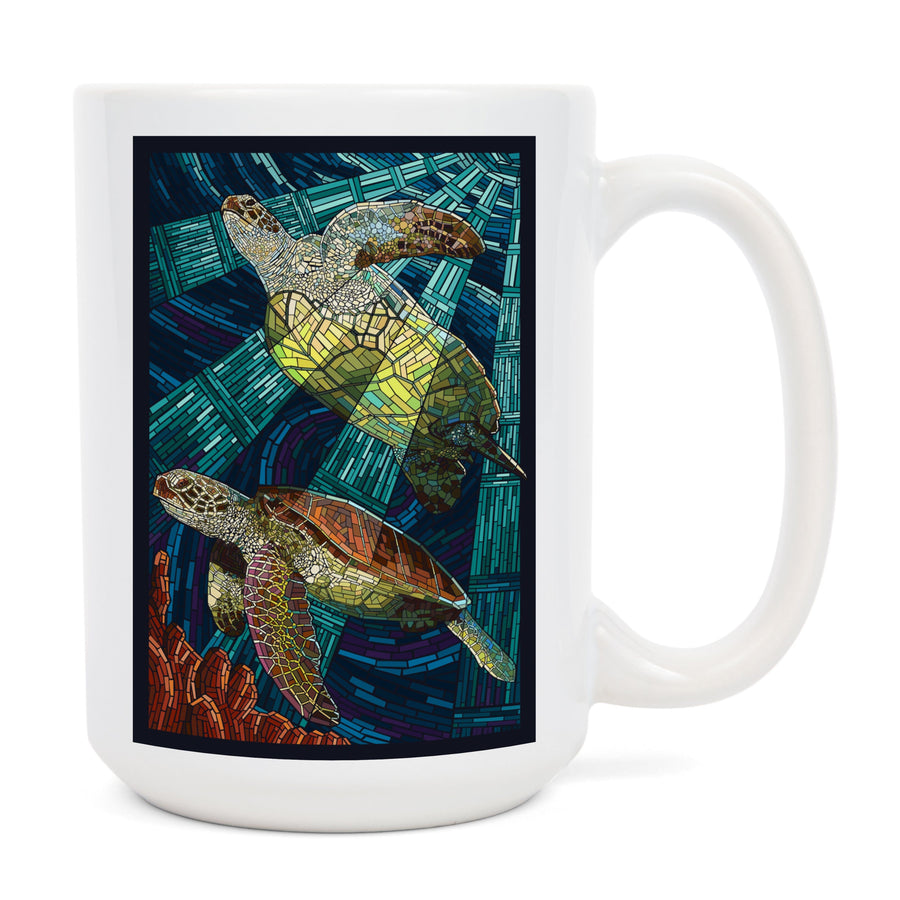Sea Turtle, Paper Mosaic, Lantern Press Artwork, Ceramic Mug Mugs Lantern Press 