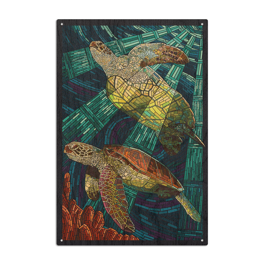 Sea Turtle, Paper Mosaic, Lantern Press Artwork, Wood Signs and Postcards Wood Lantern Press 10 x 15 Wood Sign 