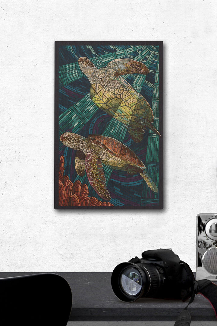 Sea Turtle, Paper Mosaic, Lantern Press Artwork, Wood Signs and Postcards Wood Lantern Press 12 x 18 Wood Gallery Print 