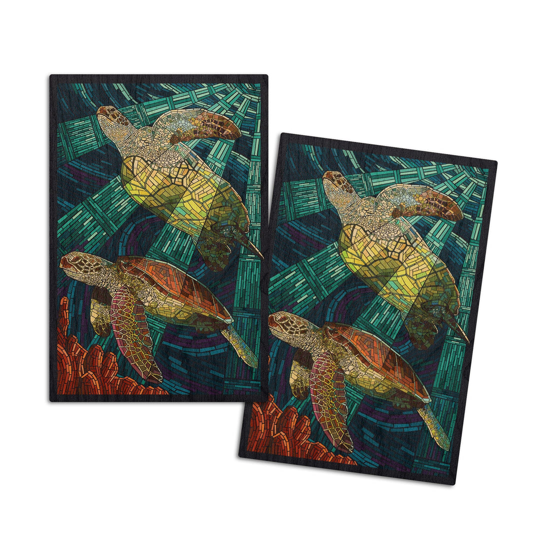 Sea Turtle, Paper Mosaic, Lantern Press Artwork, Wood Signs and Postcards Wood Lantern Press 4x6 Wood Postcard Set 