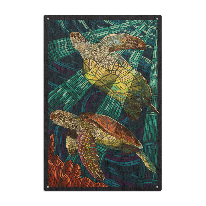 Sea Turtle, Paper Mosaic, Lantern Press Artwork, Wood Signs and Postcards Wood Lantern Press 6x9 Wood Sign 
