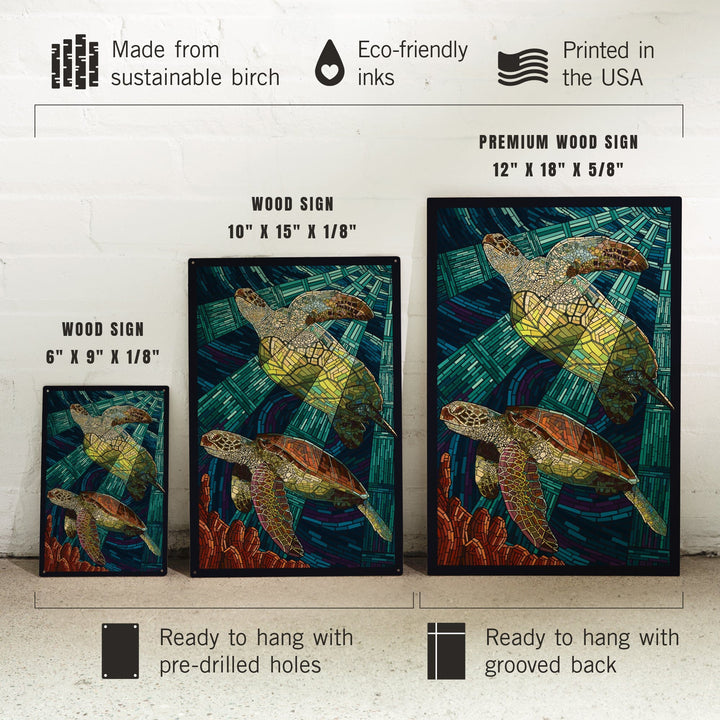Sea Turtle, Paper Mosaic, Lantern Press Artwork, Wood Signs and Postcards Wood Lantern Press 
