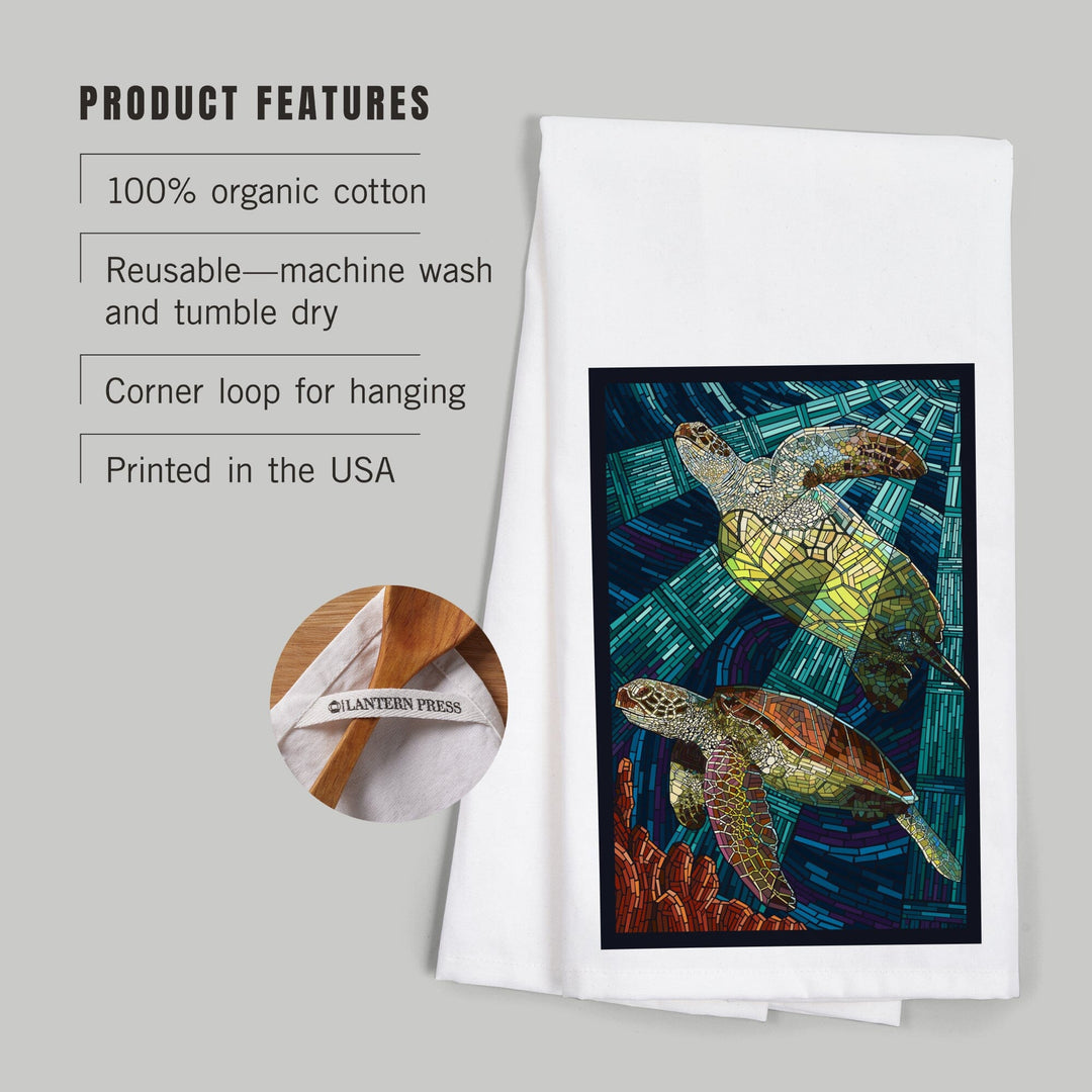 Sea Turtle, Paper Mosaic, Organic Cotton Kitchen Tea Towels Kitchen Lantern Press 