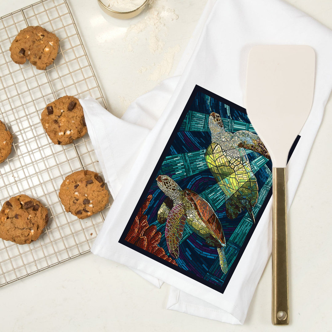 Sea Turtle, Paper Mosaic, Organic Cotton Kitchen Tea Towels Kitchen Lantern Press 
