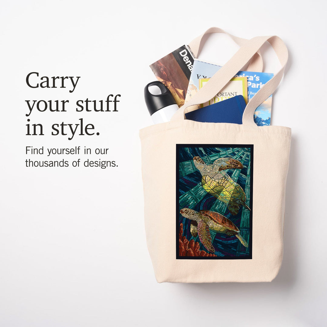 Sea Turtle, Paper Mosaic, Tote Bag Totes Lantern Press 