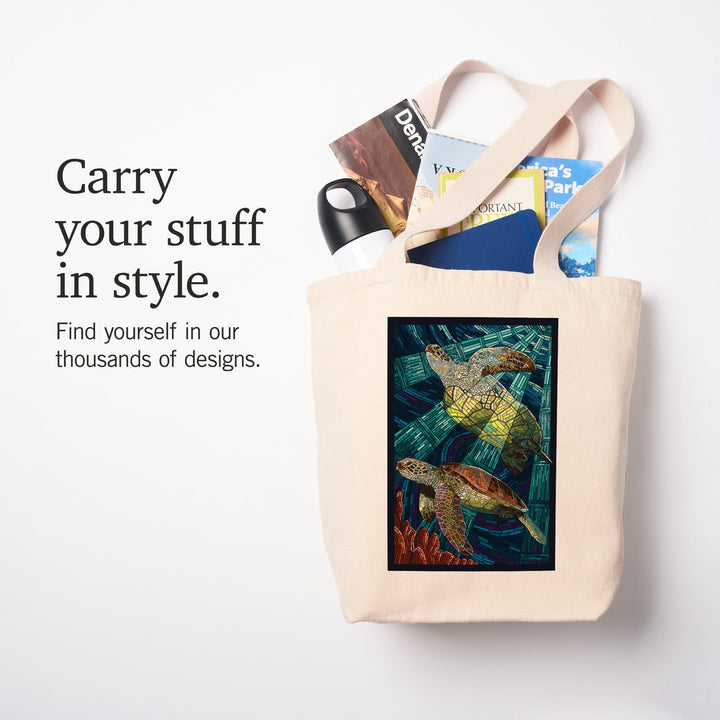 Sea Turtle, Paper Mosaic, Tote Bag Totes Lantern Press 