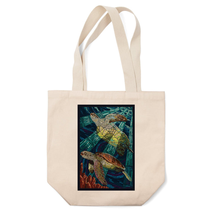 Sea Turtle, Paper Mosaic, Tote Bag Totes Lantern Press 