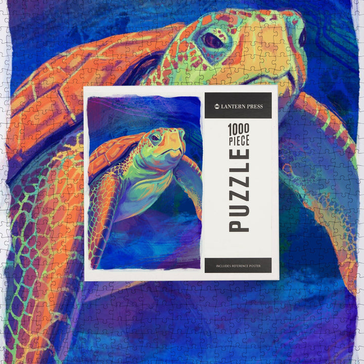 Sea Turtle, Vivid, Jigsaw Puzzle Puzzle Lantern Press 