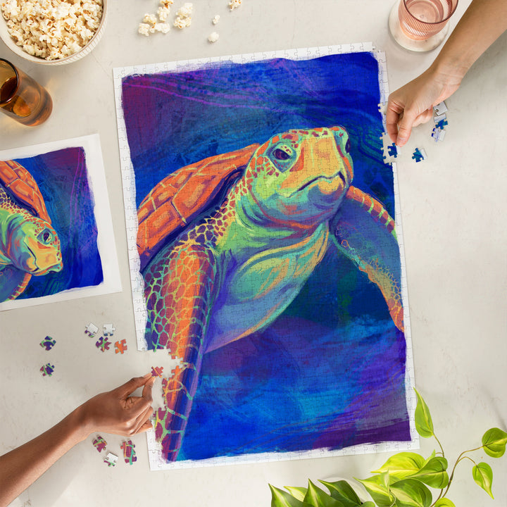 Sea Turtle, Vivid, Jigsaw Puzzle Puzzle Lantern Press 