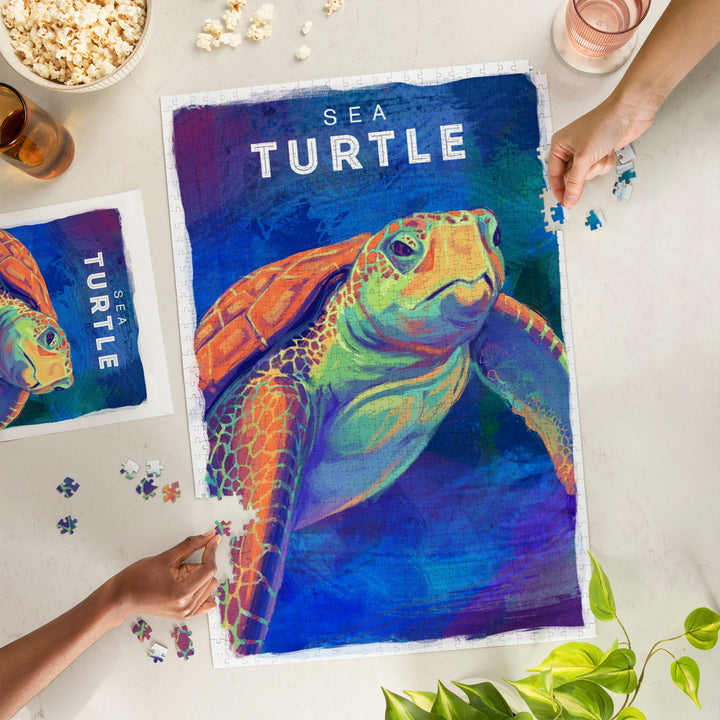 Sea Turtle, Vivid Series, Jigsaw Puzzle Puzzle Lantern Press 