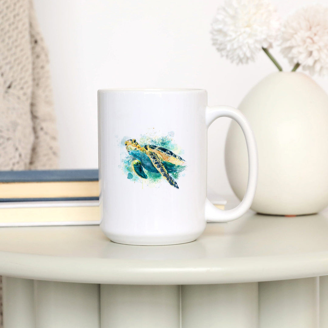 Sea Turtle, Watercolor, Lantern Press Artwork, Ceramic Mug Mugs Lantern Press 