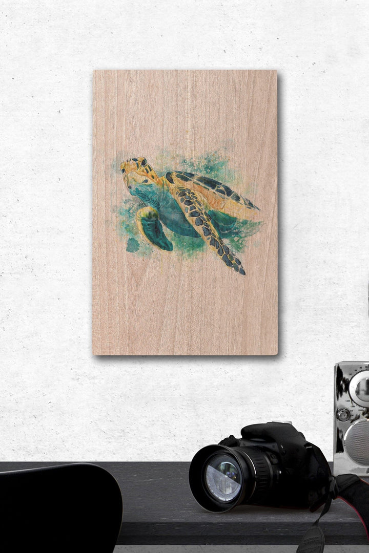 Sea Turtle, Watercolor, Lantern Press Artwork, Wood Signs and Postcards Wood Lantern Press 12 x 18 Wood Gallery Print 