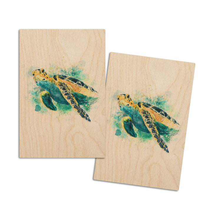 Sea Turtle, Watercolor, Lantern Press Artwork, Wood Signs and Postcards Wood Lantern Press 4x6 Wood Postcard Set 