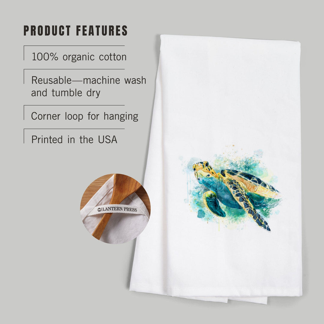 Sea Turtle, Watercolor, Organic Cotton Kitchen Tea Towels Kitchen Lantern Press 
