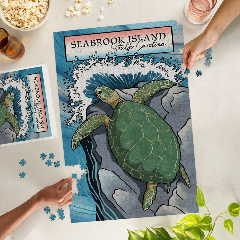 Seabrook Island, South Carolina, Sea Turtle, Woodblock, Jigsaw Puzzle Puzzle Lantern Press 