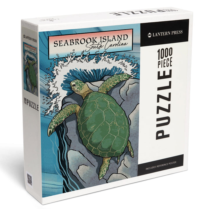 Seabrook Island, South Carolina, Sea Turtle, Woodblock, Jigsaw Puzzle Puzzle Lantern Press 