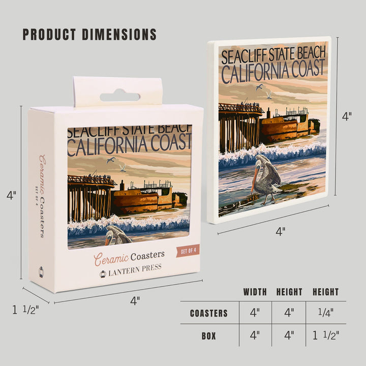 Seacliff State Beach, California Coast, Lantern Press Artwork, Coaster Set Coasters Lantern Press 