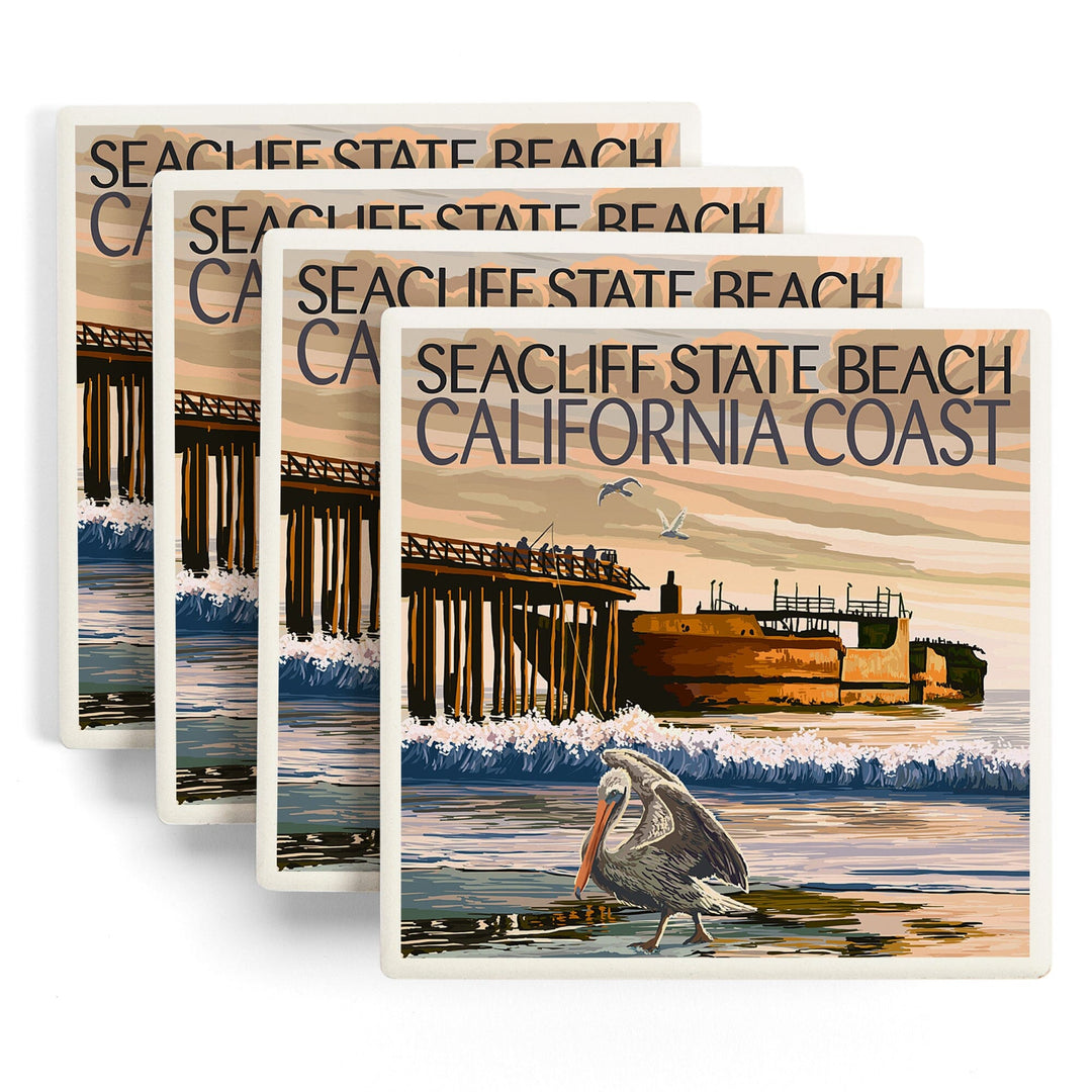 Seacliff State Beach, California Coast, Lantern Press Artwork, Coaster Set Coasters Lantern Press 