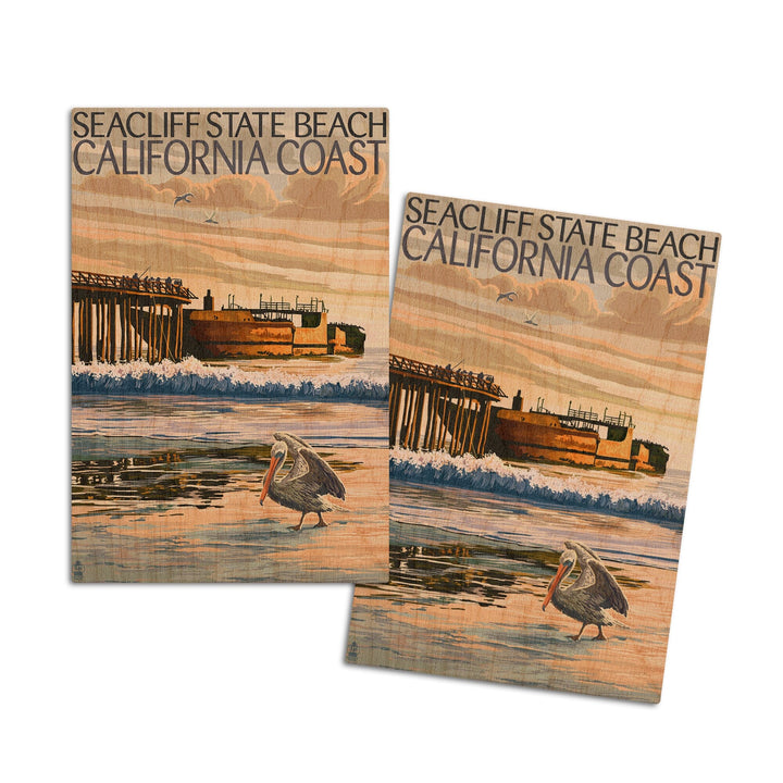 Seacliff State Beach, California Coast, Lantern Press Artwork, Wood Signs and Postcards Wood Lantern Press 4x6 Wood Postcard Set 