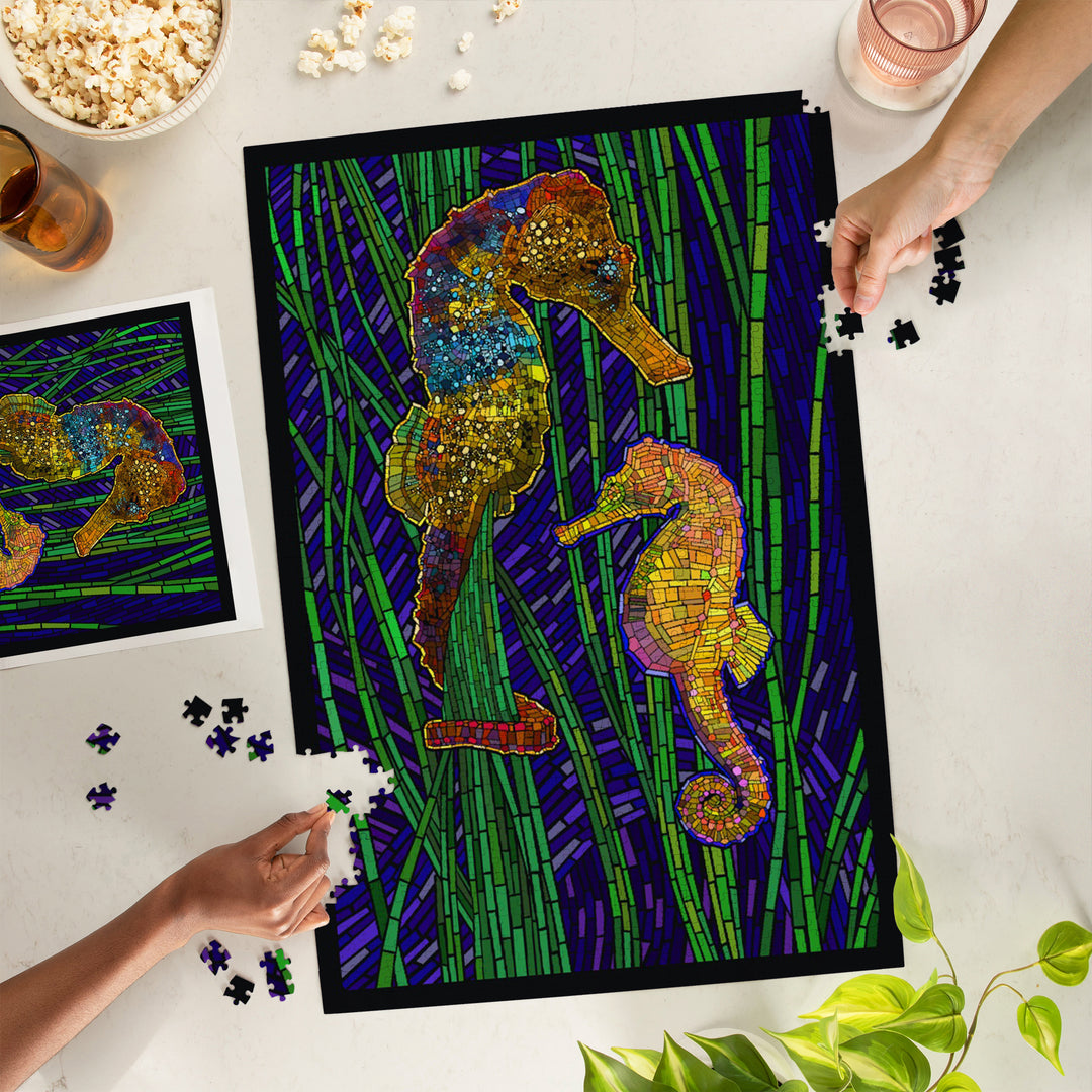Seahorses, Paper Mosaic, Jigsaw Puzzle Puzzle Lantern Press 