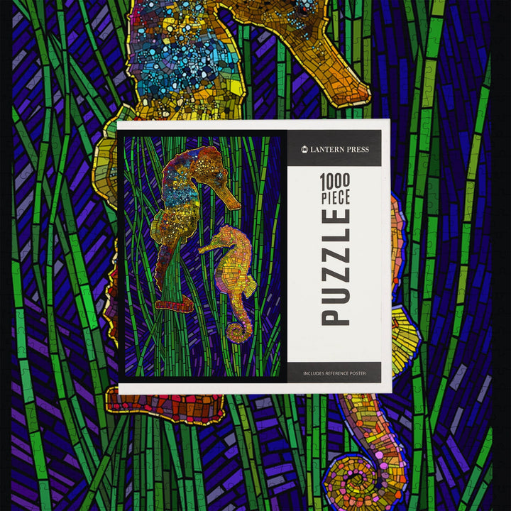 Seahorses, Paper Mosaic, Jigsaw Puzzle Puzzle Lantern Press 
