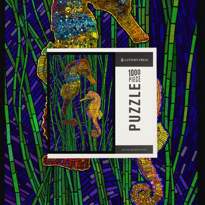 Seahorses, Paper Mosaic, Jigsaw Puzzle Puzzle Lantern Press 