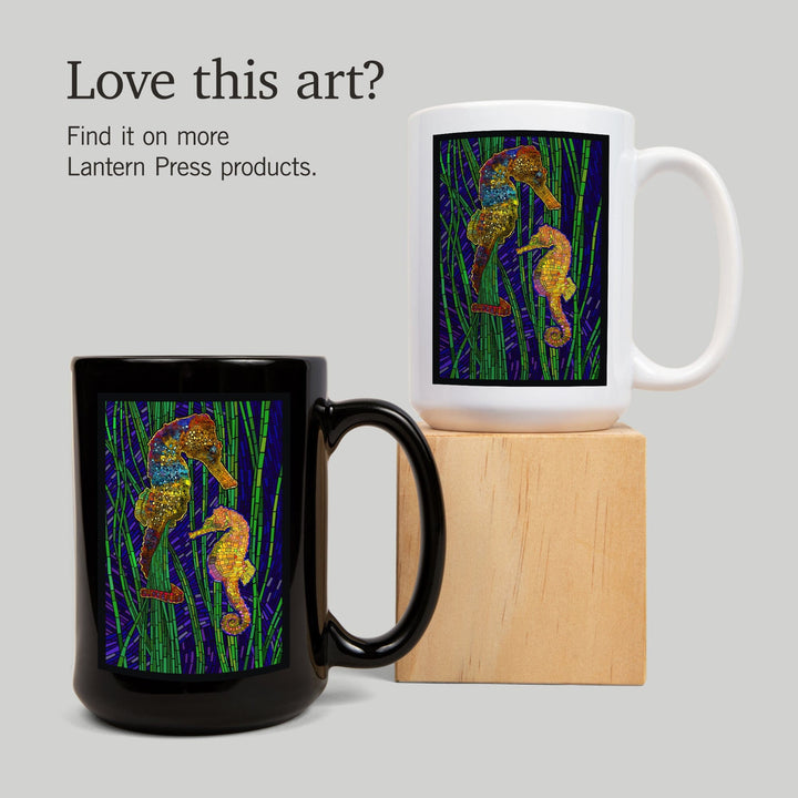 Seahorses, Paper Mosaic, Lantern Press Artwork, Ceramic Mug Mugs Lantern Press 