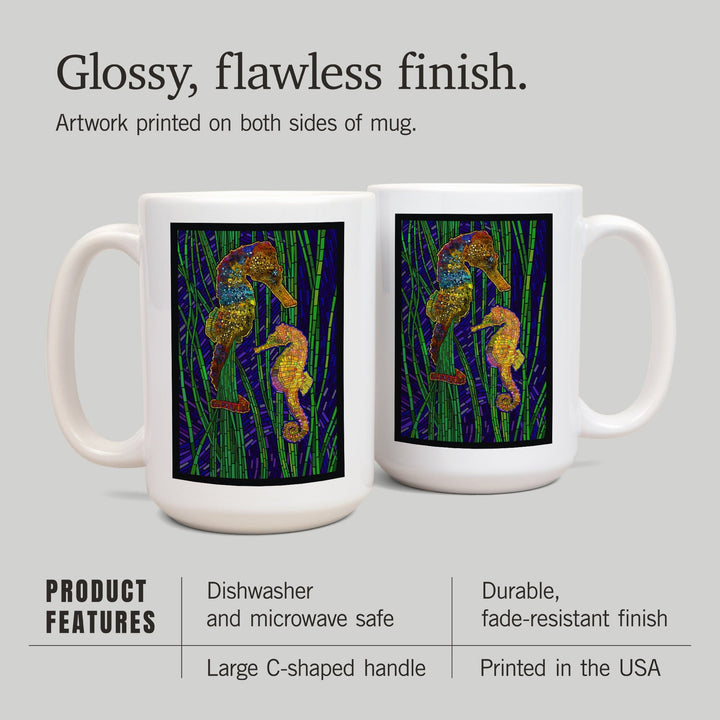 Seahorses, Paper Mosaic, Lantern Press Artwork, Ceramic Mug Mugs Lantern Press 