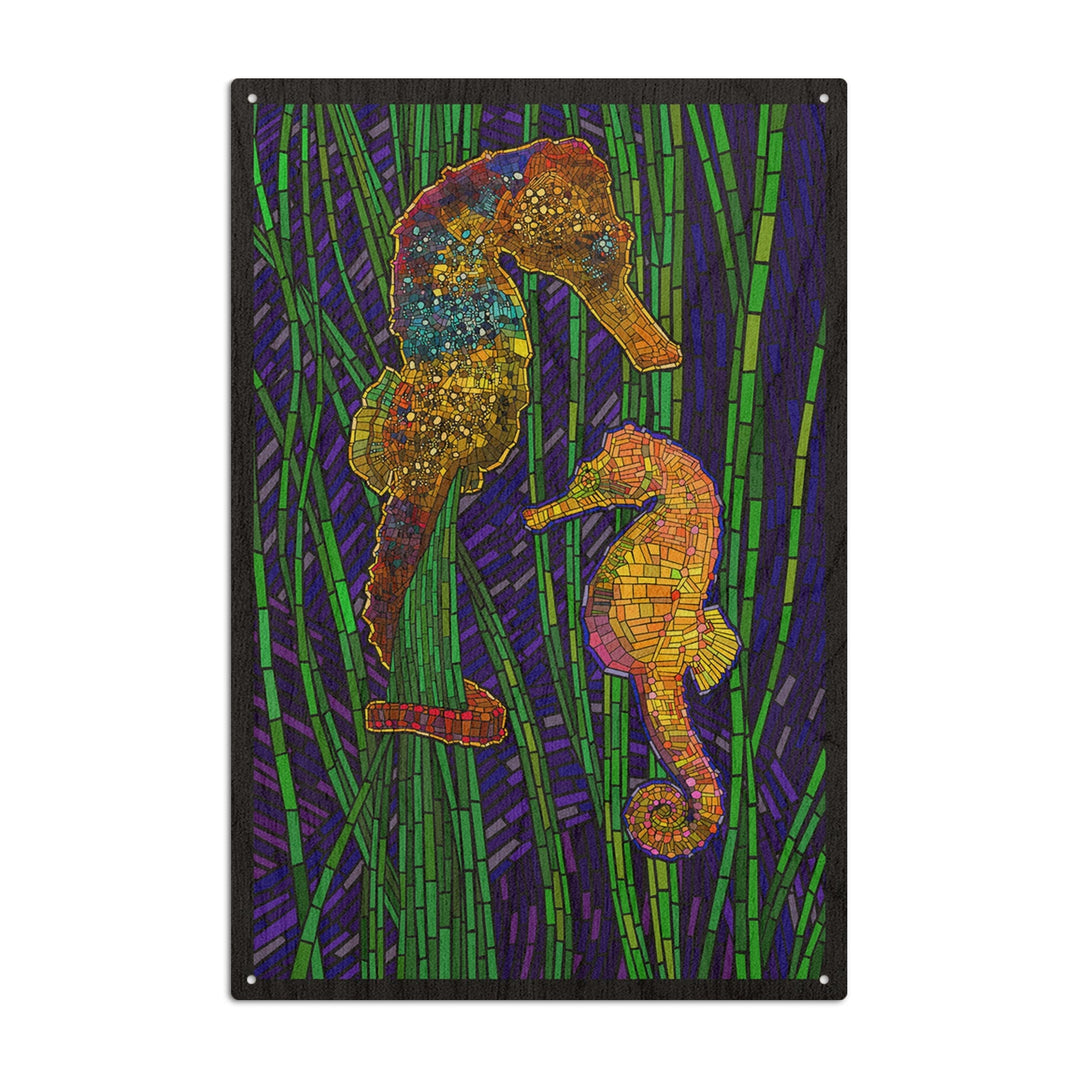 Seahorses, Paper Mosaic, Lantern Press Artwork, Wood Signs and Postcards Wood Lantern Press 10 x 15 Wood Sign 
