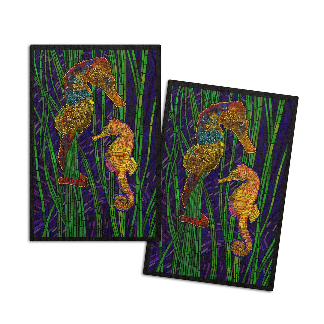 Seahorses, Paper Mosaic, Lantern Press Artwork, Wood Signs and Postcards Wood Lantern Press 4x6 Wood Postcard Set 