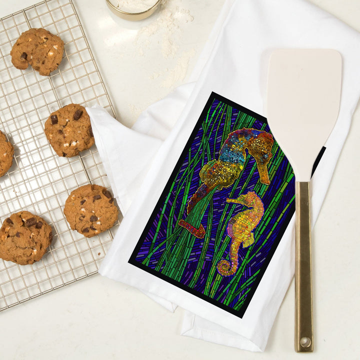 Seahorses, Paper Mosaic, Organic Cotton Kitchen Tea Towels Kitchen Lantern Press 