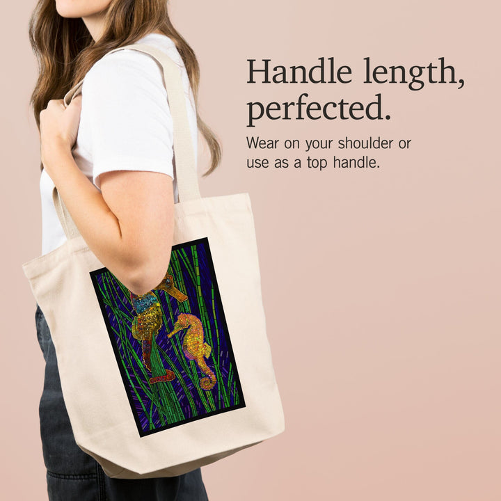 Seahorses, Paper Mosaic, Tote Bag Totes Lantern Press 