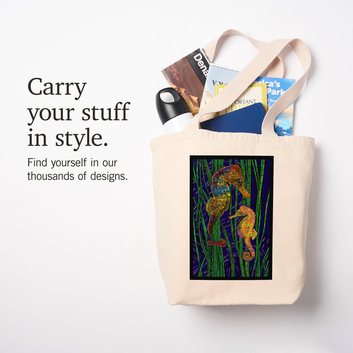 Seahorses, Paper Mosaic, Tote Bag Totes Lantern Press 