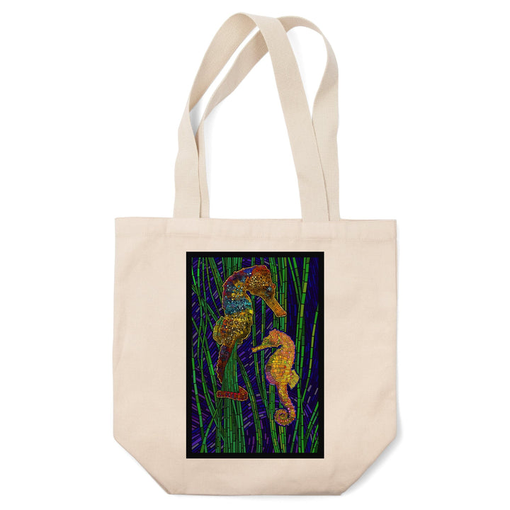 Seahorses, Paper Mosaic, Tote Bag Totes Lantern Press 