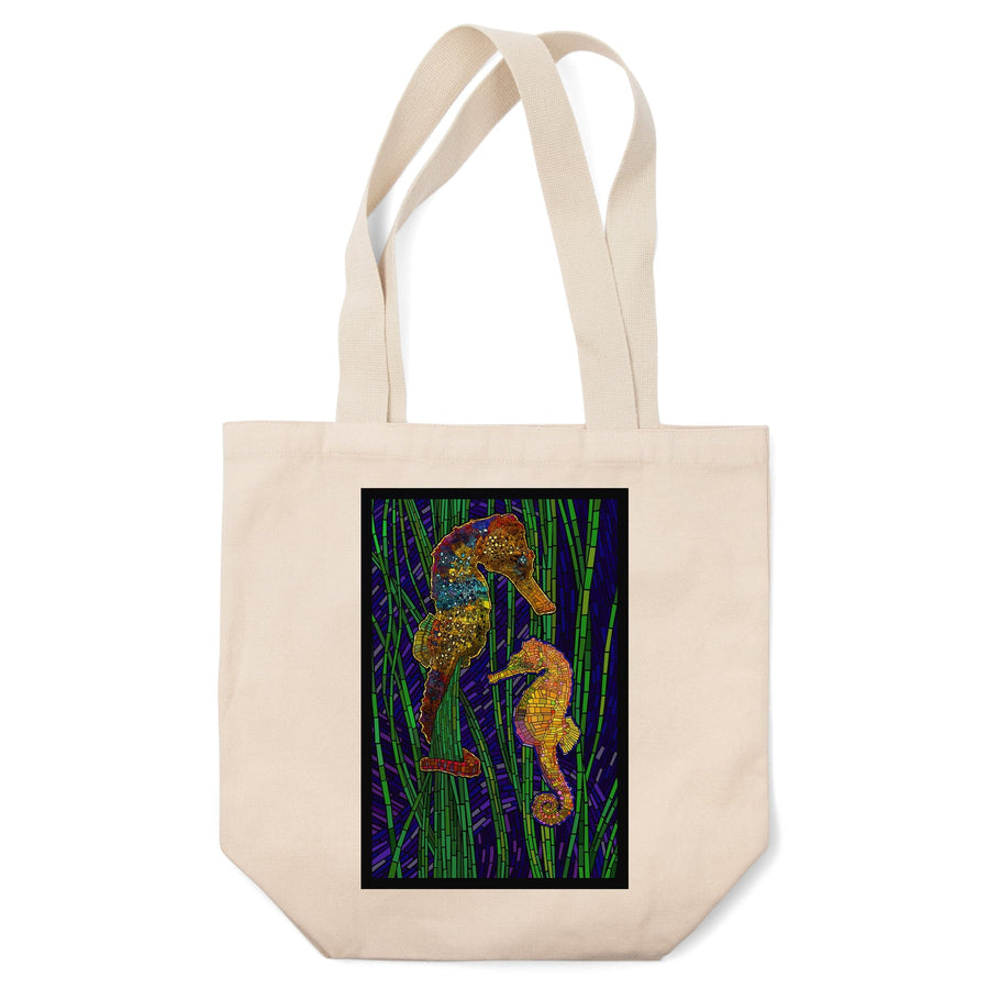 Seahorses, Paper Mosaic, Tote Bag Totes Lantern Press 