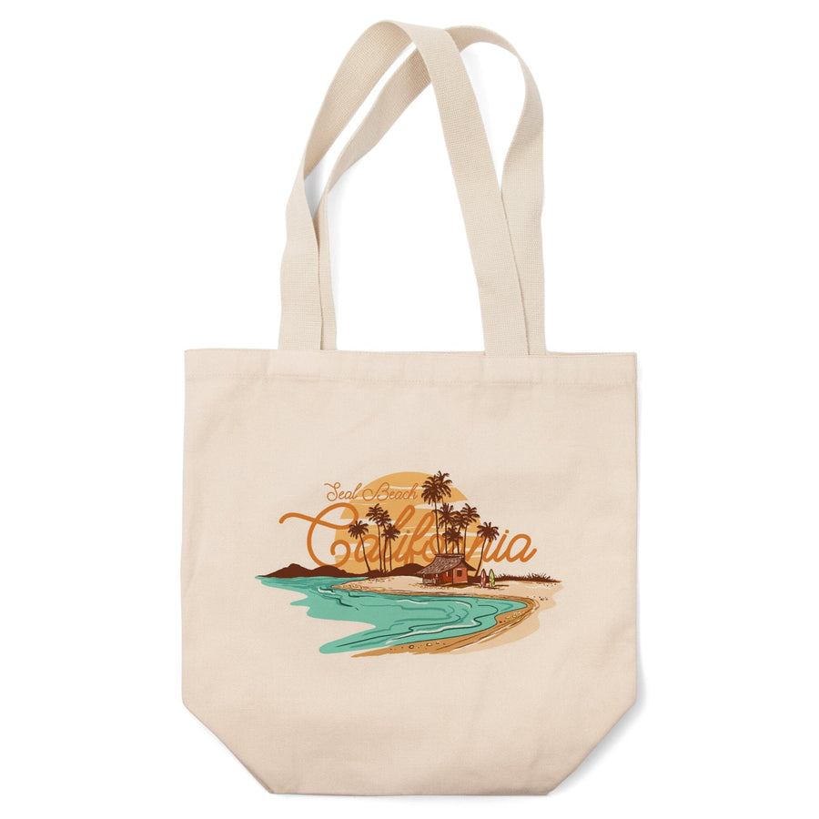 Seal Beach, California, Beach Scene Line Drawing, Tote Bag Totes Lantern Press 