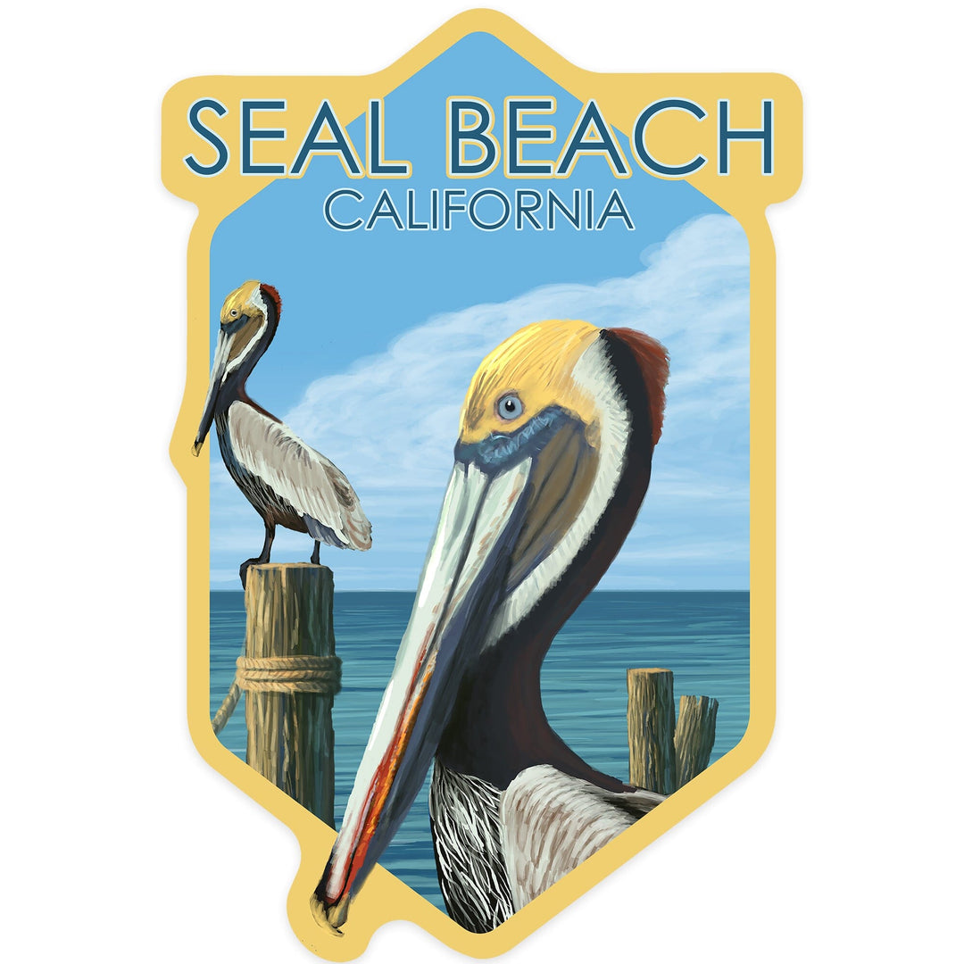 Seal Beach, California, Brown Pelican, Contour, Vinyl Sticker Sticker Lantern Press 