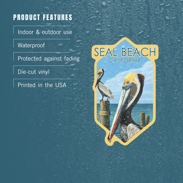 Seal Beach, California, Brown Pelican, Contour, Vinyl Sticker Sticker Lantern Press 