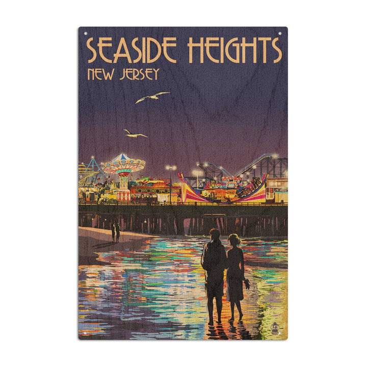 Seaside Heights, New Jersey, Pier at Night, Lantern Press Artwork, Wood Signs and Postcards Wood Lantern Press 10 x 15 Wood Sign 