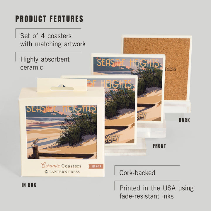 Seaside Heights, New Jersey, Sand and Beachgrass, Coasters Coasters Lantern Press 