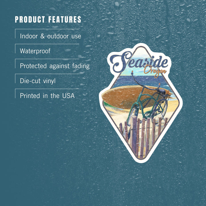 Seaside, Oregon, Beach Cruiser on Beach, Contour, Lantern Press Artwork, Vinyl Sticker Sticker Lantern Press 