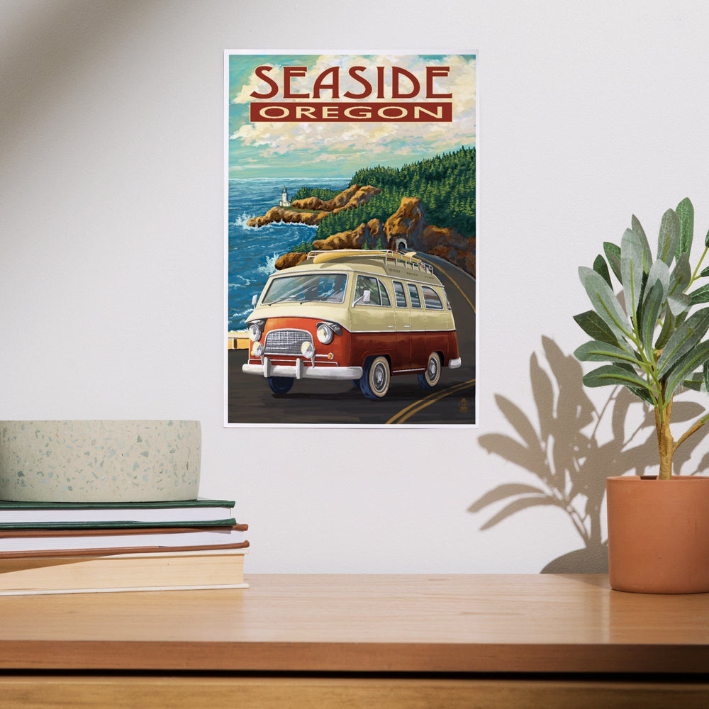 Seaside, Oregon, Camper Van, Art & Giclee Prints Art Lantern Press 