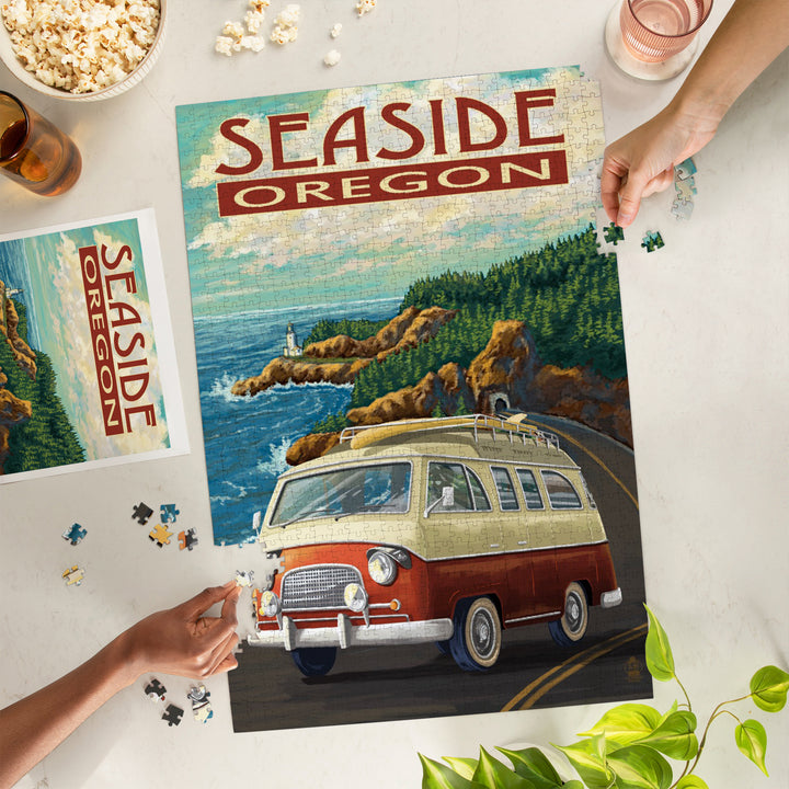 Seaside, Oregon, Camper Van, Jigsaw Puzzle Puzzle Lantern Press 
